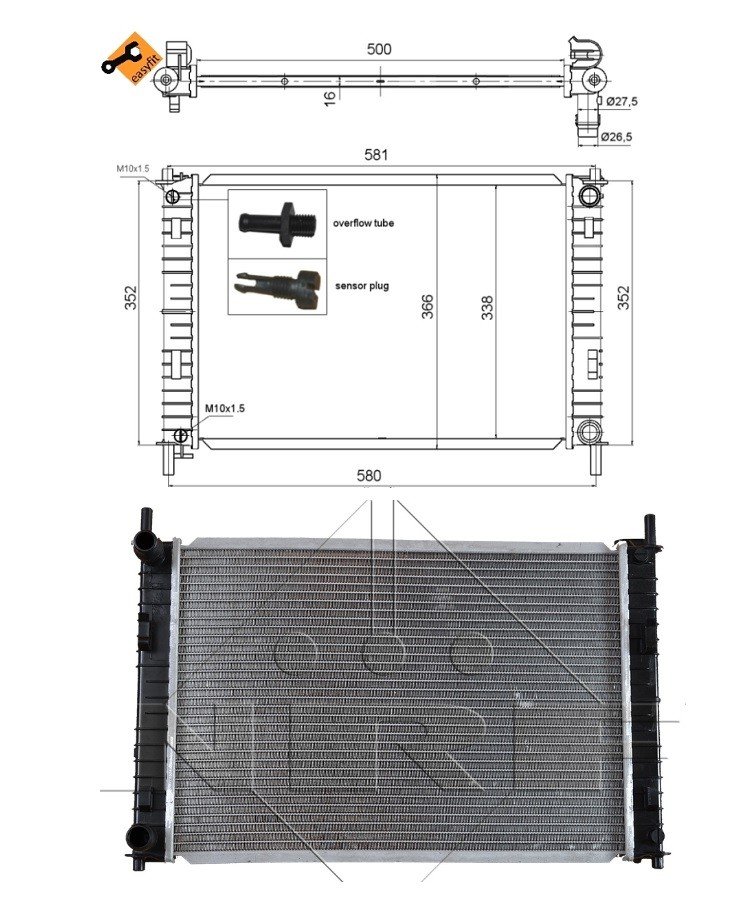 Radiateur 1,25L - 1,3L - 1,4L - 1,6L - 1,4L Tdci  +/- clim.