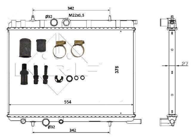 Radiateur 1,6L -1,6L16v - 1,8L16v - 2,0L16v - 2,0L Hdi